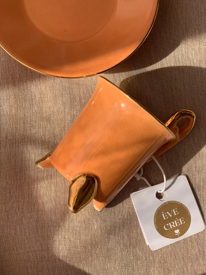 Tasse orange et dorée - Parfum Fleurs blanches