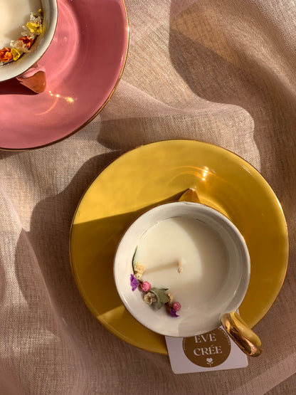 Tasse jaune et dorée - Parfum Fleur de coton