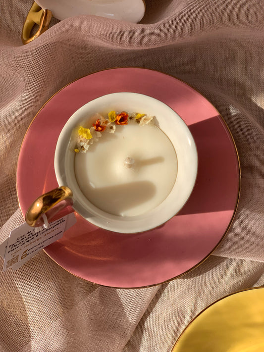 Tasse rose et dorée - Parfum Chèvrefeuille
