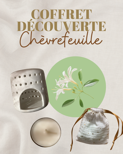 Coffret découverte - 6 fondants Chèvrefeuille, brûleur, bougie chauffe-plat & pochette en coton