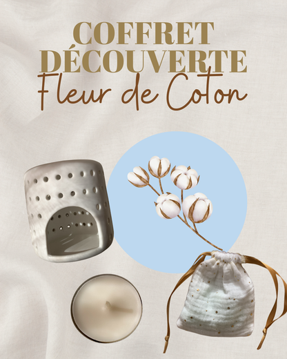Coffret découverte - 6 fondants Fleur de Coton, brûleur, bougie chauffe-plat & pochette réutilisable